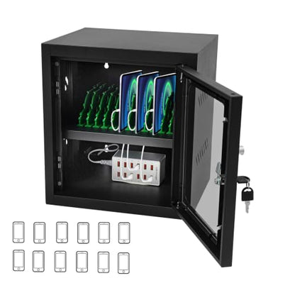 12 Slot Mobile Phone Charging Cabinet Lockable Cell Phone Charging Station - color: Black, size: 12-Device