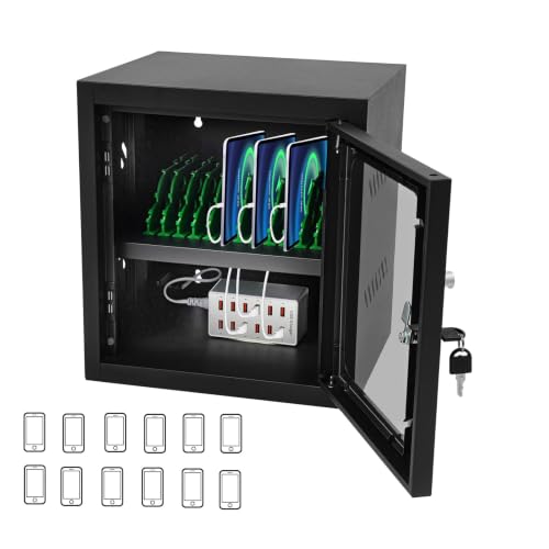12 Slot Mobile Phone Charging Cabinet Lockable Cell Phone Charging Station - color: Black, size: 12-Device