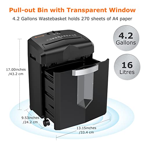 Bonsaii 12 Sheet Micro Cut Paper Shredder | 60-Minute Continuous Run Time | Home Office Heavy Duty Shredder for CD, Credit Card, Mails, Staple, Clip, Jam-Proof System | 4.2 Gal Pullout Bin - color: Black, size: 12-Sheet | 60 min
