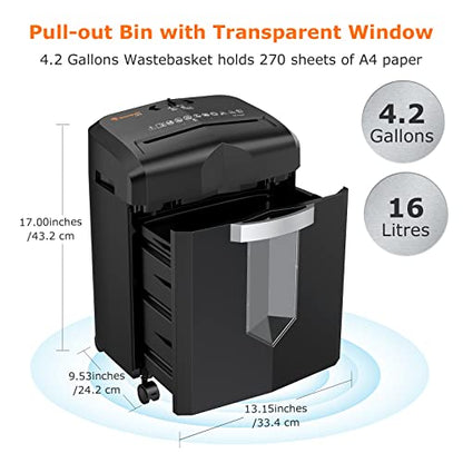 Bonsaii 12 Sheet Micro Cut Paper Shredder | 60-Minute Continuous Run Time | Home Office Heavy Duty Shredder for CD, Credit Card, Mails, Staple, Clip, Jam-Proof System | 4.2 Gal Pullout Bin - color: Black, size: 12-Sheet | 60 min