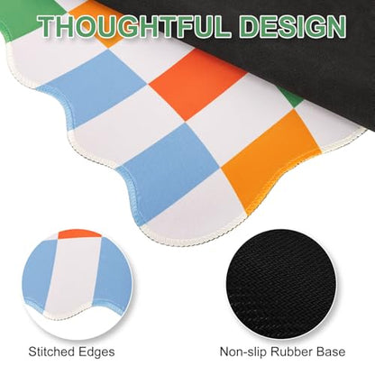 L-SPOUTTO Checkered Mouse Pad,Scalloped Groovy Desk Mat XXL Gaming Mousepad | Geometric Large 35.4x15.7in Non-Slip Rubber Base Keyboard Pad Waterproof Desktop Mat for Laptop Computer Game Home Office - color: Colorful Checkered