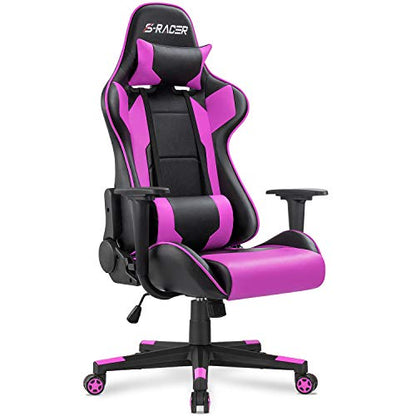 Homall Gaming Chair, Office Chair High Back Computer Chair Leather Desk Chair Racing Executive Ergonomic Adjustable Swivel Task Chair with Headrest and Lumbar Support (Violet) - color: Violet
