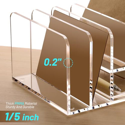 SANRUI Clear Acrylic Mail Organizer with 5 Compartments and 1 Drawer - size: 5 Slots with Drawer
