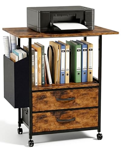 Faesun 22IN Mobile File Cabinet, Rolling Filing Cabinet with Fabric Drawers - color: Rustic