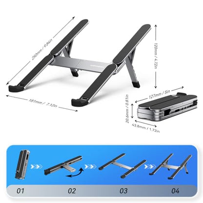 Portable Laptop Stand, Foldable Laptop Riser for Desk, 6-Level Adjustable Ergonomic Computer Stand, Premium Aluminum Alloy Notebook Holder Compatible with 10-17 Inch Laptops & Tablets - color: SILVER