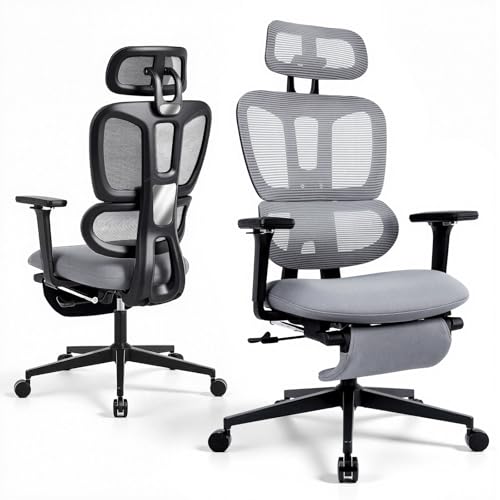 Ergonomic Office Chair with Footrest and Dynamic Lumbar Support, Grey - color: Dark Grey