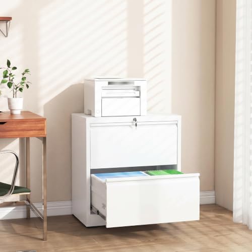 2 Drawer File Cabinet with Lock, 26.8" W Lateral Filing Cabinet - color: White, size: 26.8"W - 2 Drawer