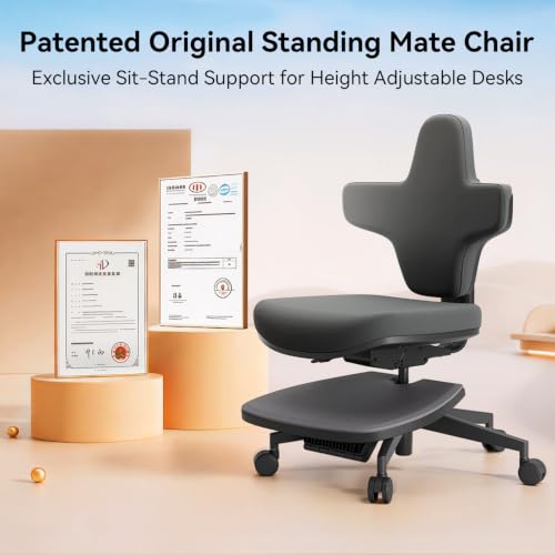 Standing Desk Chair, 6-in-1 Ergonomic Standing Mate Chair, Adjustable Sit Stand Lean Perch Saddle Stool with Flip Backrest, Dynamic Posture Support & Built-in Anti-Fatigue Design, MT-M-DG - size: S Size (for 5'0" - 5'8")