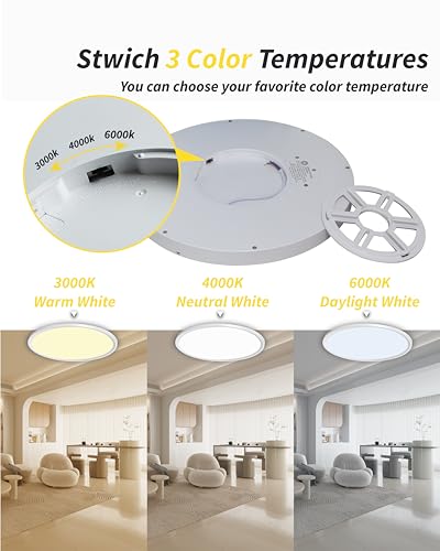 1pack 16 Inch Flush Mount Ceiling Light, 32w Led Ceiling Light, 3000k/4000k/6000k Selectable 3480lm Ceiling Lights, Super Slim Led Light Fixture for Bedroom Kitchen Living Dining Room Office - color: White, size: Basic-16IN-1PACK