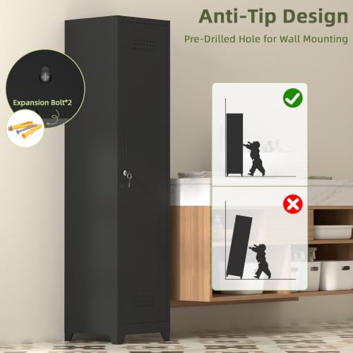 Utility Closet for Cleaning Supplies, Black Metal Storage Cabinet - color: 65"h 1 Door - Black