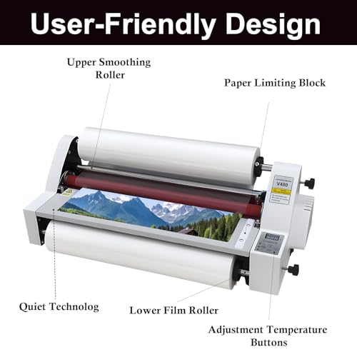 18inch Laminator Machine(V480), 110V Cold Hot Roller Laminating Machine, Single Dual Sided Thermal Laminating Machine for Home Office School Commercial