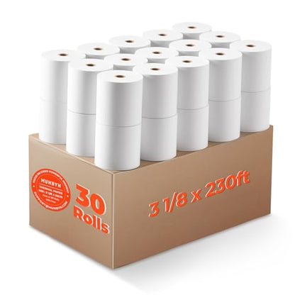 MUNBYN Thermal Paper 3 1/8 x 230ft, 30 Rolls Receipt Paper Work for Star Micronics TSP100 TSP143 Epson 80mm Receipt Printer Square POS Register Credit Card Terminals, Pos Register Paper BPA Free - size: 3 1/8" x 230', style: 30 Rolls