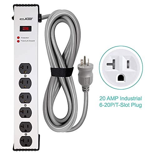 Digital Energy 20 Amp 6-20/T- Slot Plug | 6-Ft Cord - 900 Joule Surge Protector | 6-Outlet, Heavy Duty Steel Body Power Strip - size: 6 FT