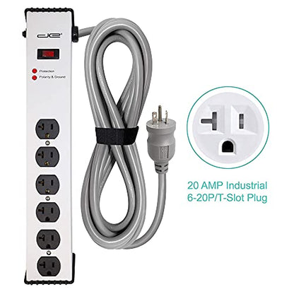 Digital Energy 20 Amp 6-20/T- Slot Plug | 6-Ft Cord - 900 Joule Surge Protector | 6-Outlet, Heavy Duty Steel Body Power Strip - size: 6 FT