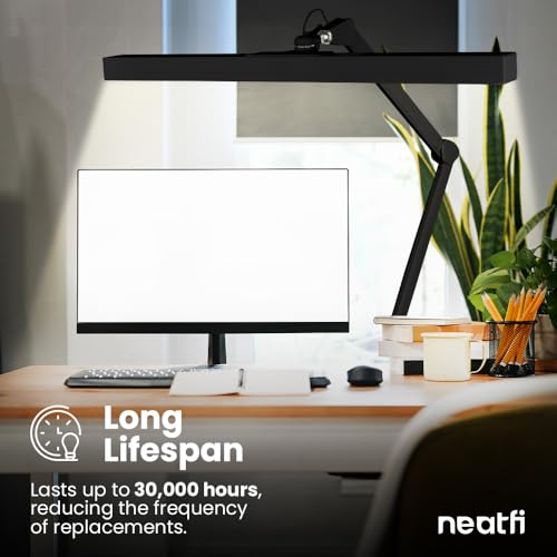 Neatfi 3,000 Lumens Ultra LED Desk Lamp with Clamp, 30W Dimmable Monitor Light, 5 Brightness Levels & 5 Light Modes (Black, 28 Inches with Metal Arm) - color: Black, size: 28 Inches with Metal Arm