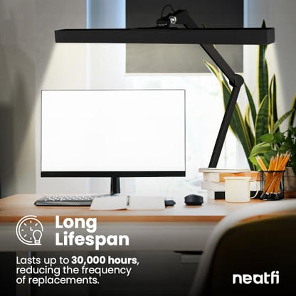 Neatfi 3,000 Lumens Ultra LED Desk Lamp with Clamp, 30W Dimmable Monitor Light, 5 Brightness Levels & 5 Light Modes (Black, 28 Inches with Metal Arm) - color: Black, size: 28 Inches with Metal Arm