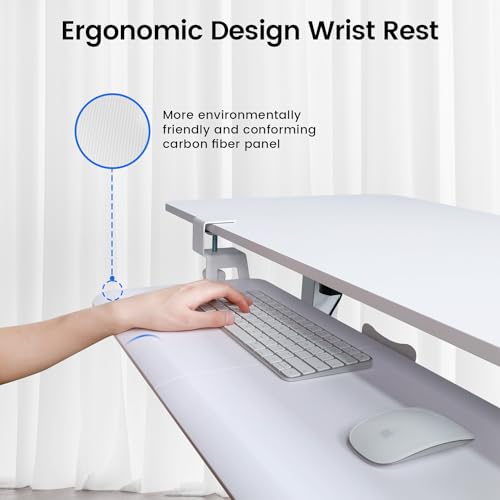 NearHub Large Keyboard Tray Under Desk Slide Out with Extra Sturdy C Clamp Mount System,26'' (30'' including Clamps) x11 Slide-Out Keyboard Drawer Under Desk for Typing,Keyboard Mouse Tray,White
