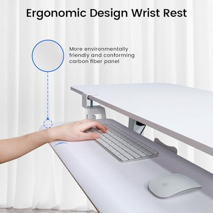NearHub Large Keyboard Tray Under Desk Slide Out with Extra Sturdy C Clamp Mount System,26'' (30'' including Clamps) x11 Slide-Out Keyboard Drawer Under Desk for Typing,Keyboard Mouse Tray,White