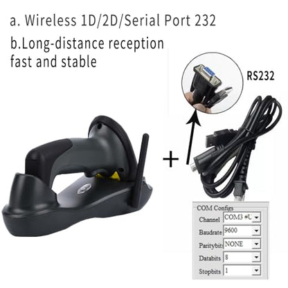 Handheld Wireless QR Barcode Scanner COMS 1D 2D Bar Code Reader with USB and RS232 Interface for Serial Connection (RS232)