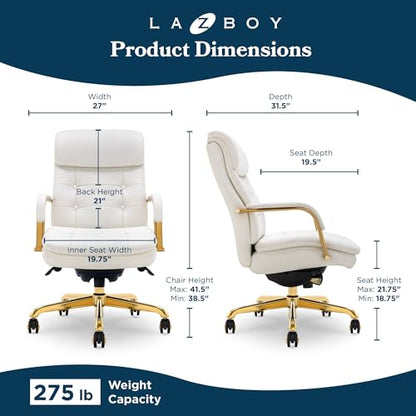 La-Z-Boy Sonata Ergonomic Bonded Leather Swivel Executive Chair, White and Gold (CCHR10014A) - color: Beige