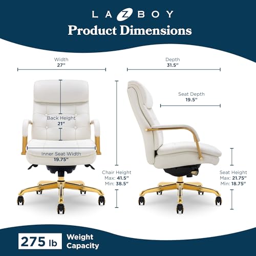 La-Z-Boy Sonata Ergonomic Bonded Leather Swivel Executive Chair, White and Gold (CCHR10014A) - color: Beige