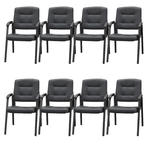 Naomi Home Faux Leather Guest Reception Chair Set of 8 - Black | Stackable office chair with supportive armrests and durable construction for everyday office seating. - color: Black, Faux Leather, style: Set of 8