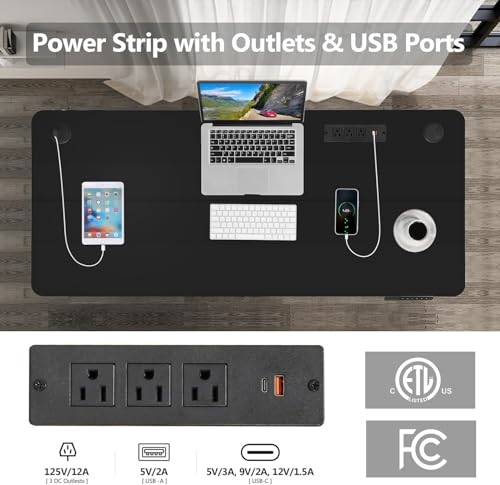 71''×28'' Electric Standing Desk with Power Outlets & Wheels, Black - color: Black, size: 71×28''