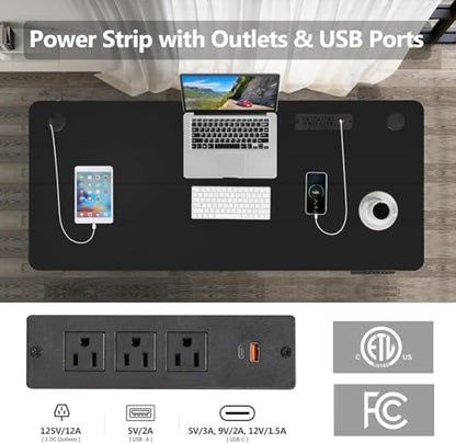 71''×28'' Electric Standing Desk with Power Outlets & Wheels, Black - color: Black, size: 71×28''