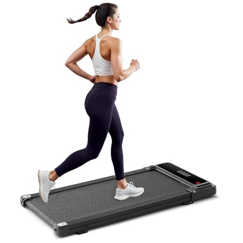 Walking Pad Under Desk Treadmill, Portable Compact Electric Walking Treadmill, Quiet Fitness Machine with Remote Control & LED Display for Home Office - color: Black, size: No Handle