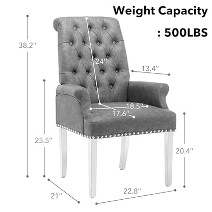 PU Leather Dining Chairs with Arms, Upholstered Dining Room Chairs, Grey | Upholstered, High Back, Tufted, Luxurious, Stainless Steel Leg, for Kitchen & Dining Room - color: Pu, size: 1 PCS