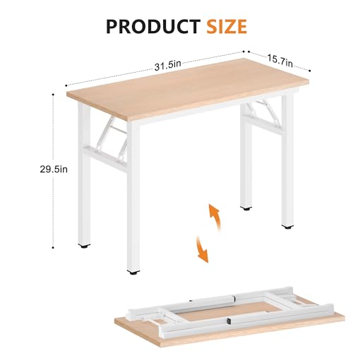 DlandHome 31.5 Inch Small Folding Computer Desk for Home Office, Pink Oak - color: Pink Oak + White, size: 31.5 Inches