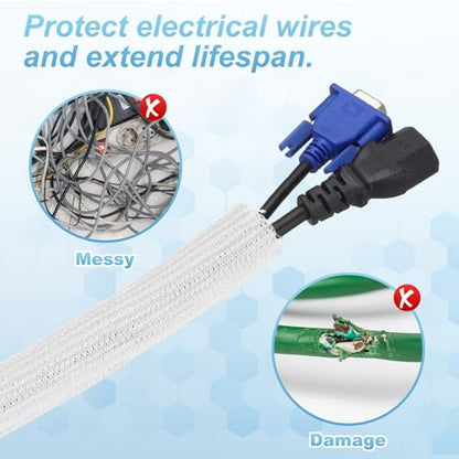 MECCANIXITY Split Sleeve Wire Loom 1/8" 5Ft White Self Wrapping Braided Sleeve UL94-V2 Fireproof PET Sleeving for Automotive, Home Cable Management - color: White, size: 1/8" x 5Ft