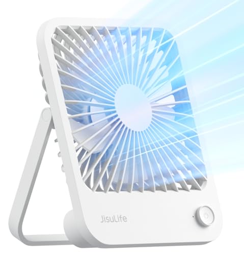 JISULIFE Desk Fan Battery Rechargeable, 180°Foldable Portable Personal Fan - color: White, size: 4500mAh