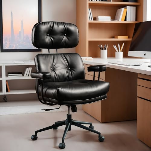 High Back Executive Office Chair with Comfortable Deep Seat,Black PU Leather Modern Office Chair,Ergonomic Big and Tall Computer Desk Chair with Lumbar Support(Black) - color: Black,pu Leather, size: Big High Back