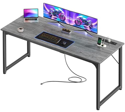 PRAISUN 63 X 24 Inch Computer Desk, Power Outlets, USB-C, Grey - color: Grey, size: 63inch