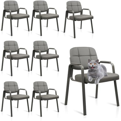 CLATINA Waiting Room Chairs No Wheels Set of 8, Stationary Leather Office Reception Guest Chair with Padded Arms for Elderly Desk Conference Room Lobby Table Side Salon, Grey - color: Grey, size: 8 Pack