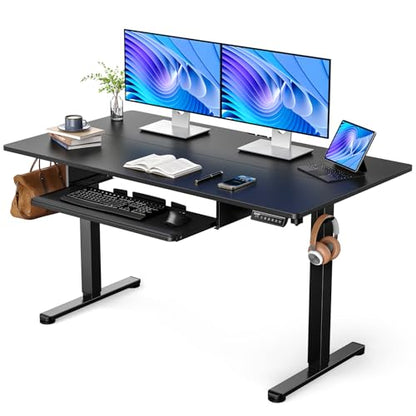 ErGear Electric Standing Desk with Keyboard Tray, 55x28 Inches Adjustable Height Sit Stand Up Desk, Home Office Desk Computer Workstation, Black - color: Black, size: 55" X 28"