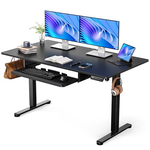 ErGear Electric Standing Desk with Keyboard Tray, 55x28 Inches Adjustable Height Sit Stand Up Desk, Home Office Desk Computer Workstation, Black - color: Black, size: 55" X 28"