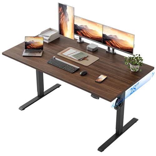 Klicelor 55 x 28 Electric Standing Desk, Sit Stand Up Home Office Desk, Height Adjustable Deep Cumputer Table with Memory Presets and Hooks, Two Pieces, Dark Walnut - color: Dark Walnut, size: 55 x 28 Inch