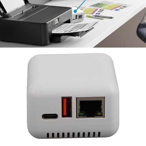 DAUERHAFT Wireless Print Server, Support Image Printing USB 2.0 Network Print Server Multiple Interfaces 100-240V Lightweight for PC (US Plug)