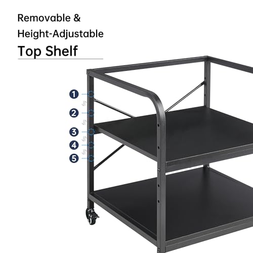 Fannova 2 Tier Under Desk Printer Stand with Storage, 20 Inches Deep Large Printer Table with Height Adjustable Shelf, Rolling Printer Cart with Wheels for Home Office - Black | Large Table Top 20"x20" for 3D/Laser Printer, Heavy Duty Industrial Wheels, R