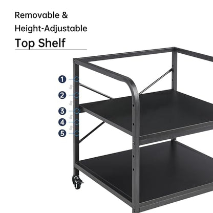 Fannova 2 Tier Under Desk Printer Stand with Storage, 20 Inches Deep Large Printer Table with Height Adjustable Shelf, Rolling Printer Cart with Wheels for Home Office - Black | Large Table Top 20"x20" for 3D/Laser Printer, Heavy Duty Industrial Wheels, R