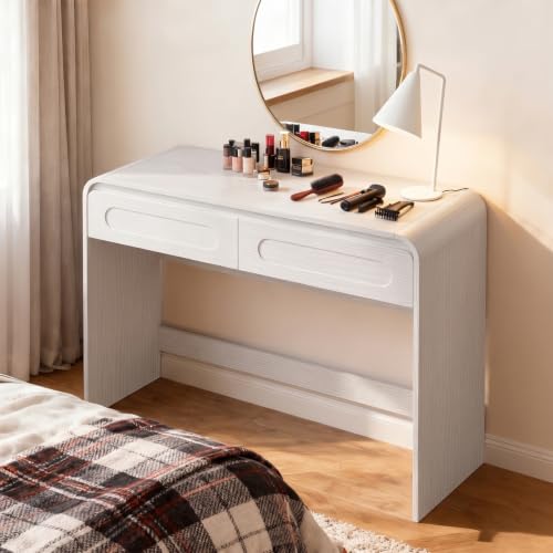 Vanity Desk, Makeup Vanity Desk with 2 Drawers and Storage Desktop Space | Modern Makeup Vanity Dressing Table with Curved Profile Design, White Makeup Computer Writing Desk for Home Office Bedroom - color: White, size: 15.7"D x 39"W x 32"H