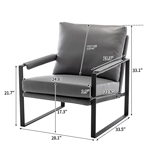 Modern Faux Leather Accent Chair, Upholstered Armchair with Metal Frame, Thick Seat Cushion and Oversized Back Pillow, Easy-Clean Lounge Chair for Living Room, Bedroom, Office and Reception - color: Dark Grey