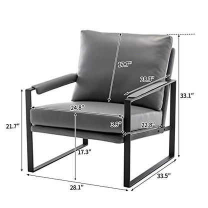 Modern Faux Leather Accent Chair, Upholstered Armchair with Metal Frame, Thick Seat Cushion and Oversized Back Pillow, Easy-Clean Lounge Chair for Living Room, Bedroom, Office and Reception - color: Dark Grey