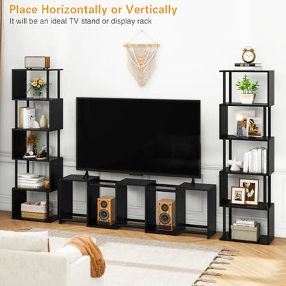 IBUYKE 6-Tier Tall Bookshelf,S-Shaped Geometric Bookcase,Black WBC016B - color: Black, size: 6 Tier