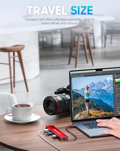 Hiearcool USB C Hub, 7-in-1 USB C Dongle for MacBook, HDMI, PD, Dark Red - color: Dark Red