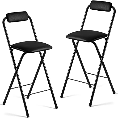 Geelin 2 Pcs 25.6 Inch Folding Chairs with Padded Seats - Portable, Foldable, Bar, Office, Guitar, Desk, Counter, Fold Up Sitting Stool for Adults and Kids