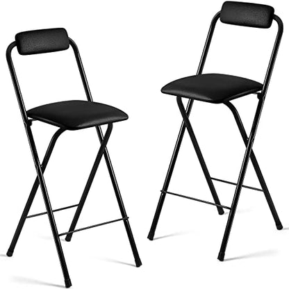Geelin 2 Pcs 25.6 Inch Folding Chairs with Padded Seats - Portable, Foldable, Bar, Office, Guitar, Desk, Counter, Fold Up Sitting Stool for Adults and Kids