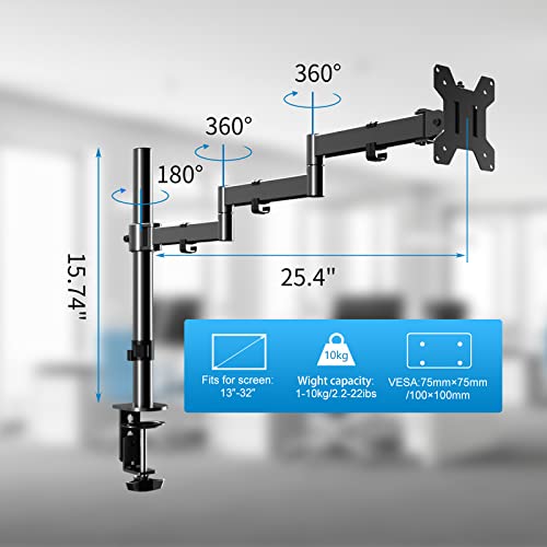 Pholiten Single Long Monitor Stand for 13-32" Screens - style: single arm